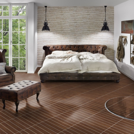 Podłoga w sypialni ułożony z wykorzystaniem fug i paneli winylowych Project Floors-Herringbone 55 PW 3535/HB